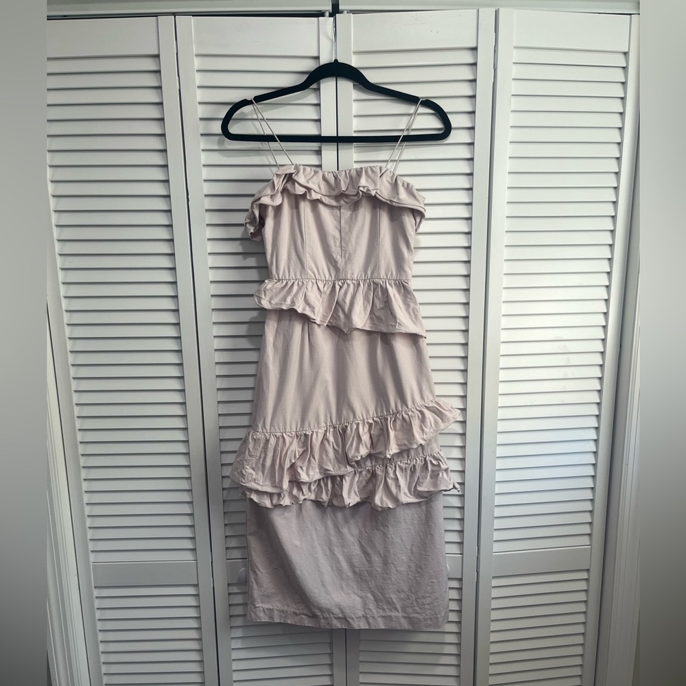 H&MxBROCK COLLECTION Flounced Ruffle Midi Dress in Light Purple/Pink